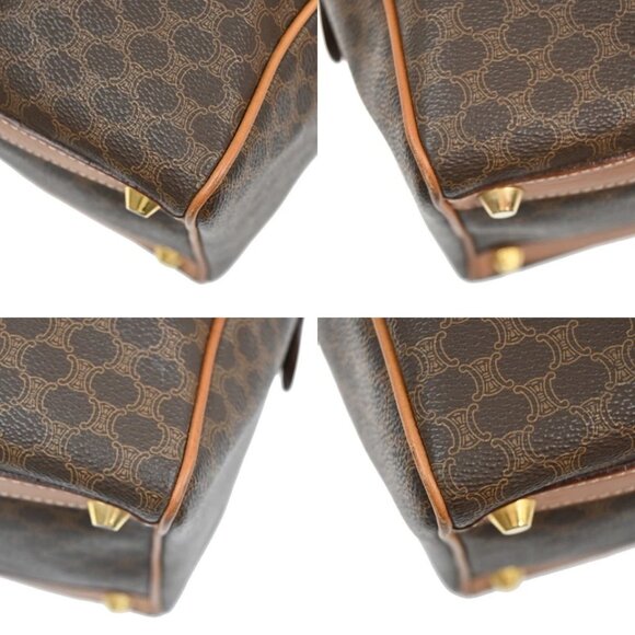 CELINE Macadam Pattern Boston Travel Bag PVC Leather Brown 268-082525 - Picture 7 of 15